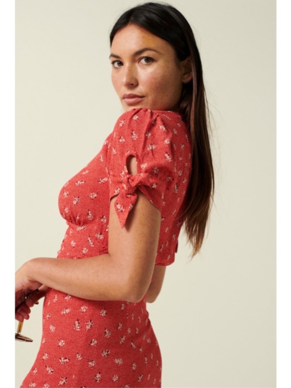 ROUJE Red & White Floral Dot Printed Button Down V Neck Laura Midi Dress 38, 4/6 - Picture 9 of 17
